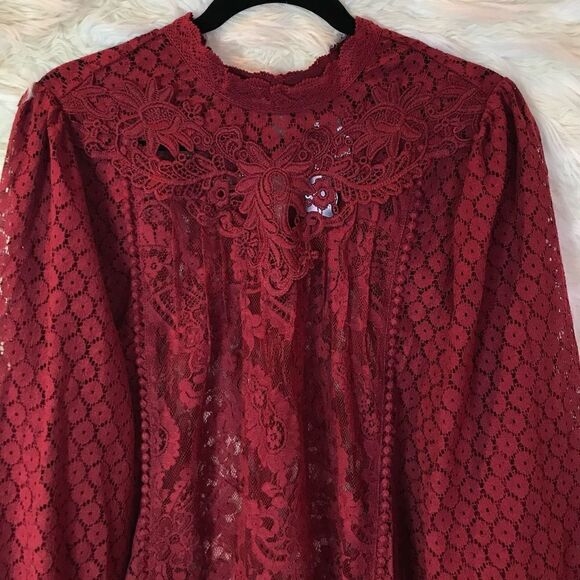 Torrid Red Lace Blouse, Long Sleeve, Puff Sleeves, Vintage inspired - Picture 7 of 16